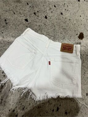 Levi's White Frayed Hem Denim Cutoff Shorts
